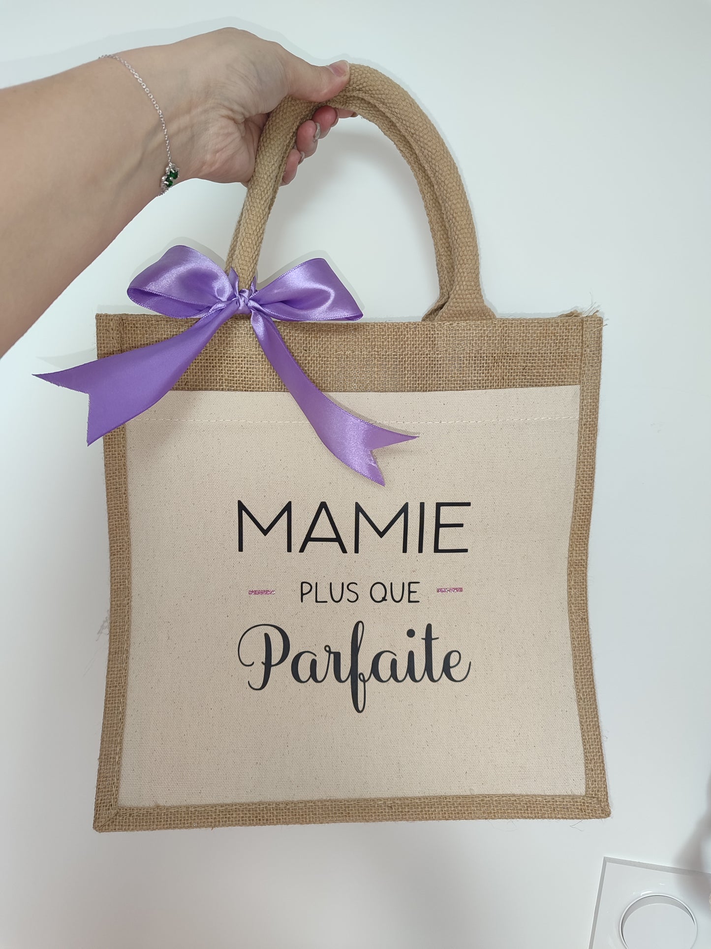 Sac en toile de jute "Mamie + que parfaite"