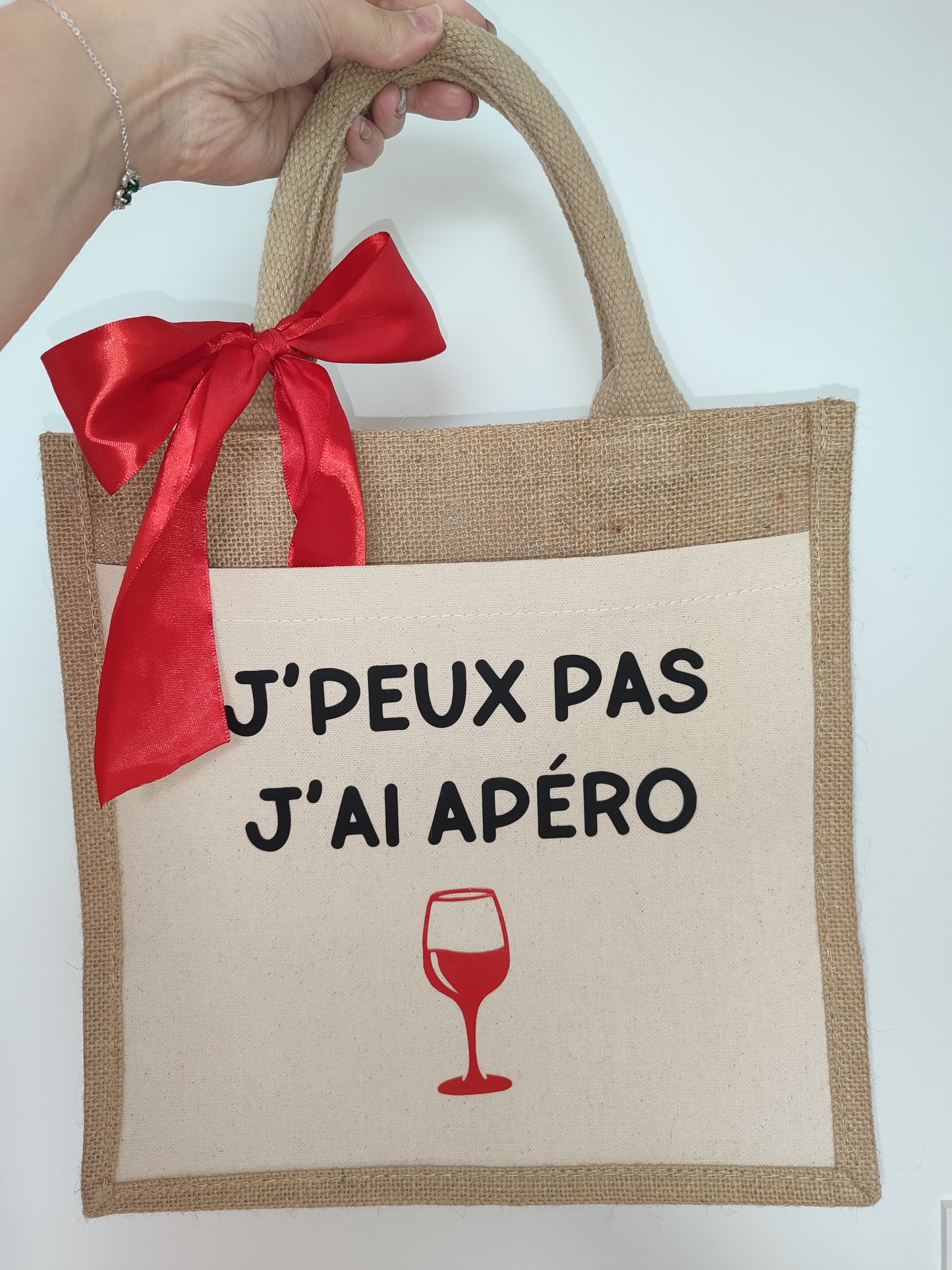 Sac en toile de jute "j'peux pas j'ai apéro"